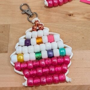 Cupcake Beaded Bag Charm Keychain